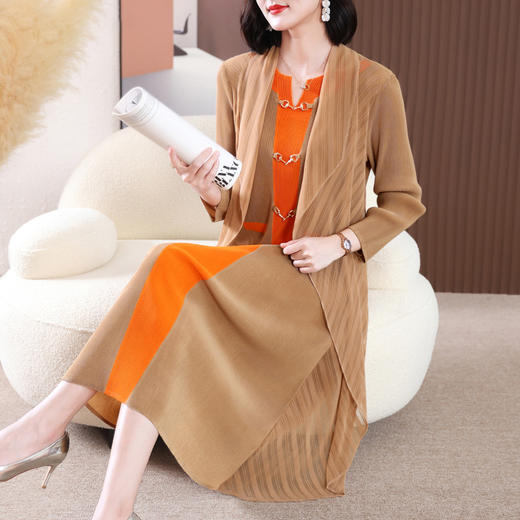 XSL VV066褶皱洋气妈妈假两件精致连衣裙 商品图0