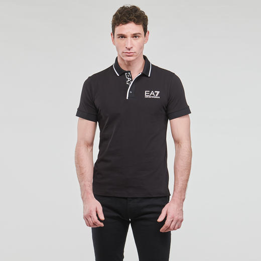 EMPORIO ARMANI EA7 阿玛尼 男士棉质字母徽标印花短袖polo衫 黑色 3RPF17 PJ03Z 1200 商品图1