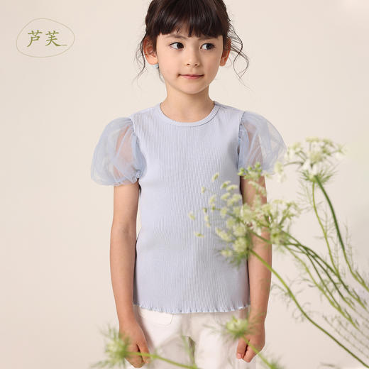 【马克珍妮 芦芙】夏装新款 女童弹力针织短袖T恤230535 商品图0