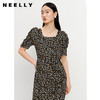 NEELLY纳俪商场同款夏季碎花连衣裙女方领显瘦收腰A字裙下开叉裙N23042Y01 商品缩略图0