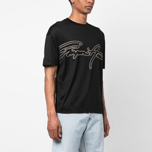 EMPORIO ARMANI 阿玛尼 男士刺绣徽标圆领短袖T恤 黑色 3R1TV2 1JUVZ 0999 商品图1