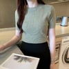 2023夏季新款套头纯色圆领上衣女时尚修身洋气短袖针织衫 商品缩略图9