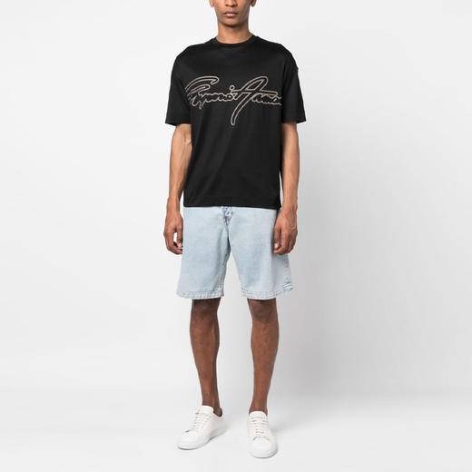 EMPORIO ARMANI 阿玛尼 男士刺绣徽标圆领短袖T恤 黑色 3R1TV2 1JUVZ 0999 商品图3