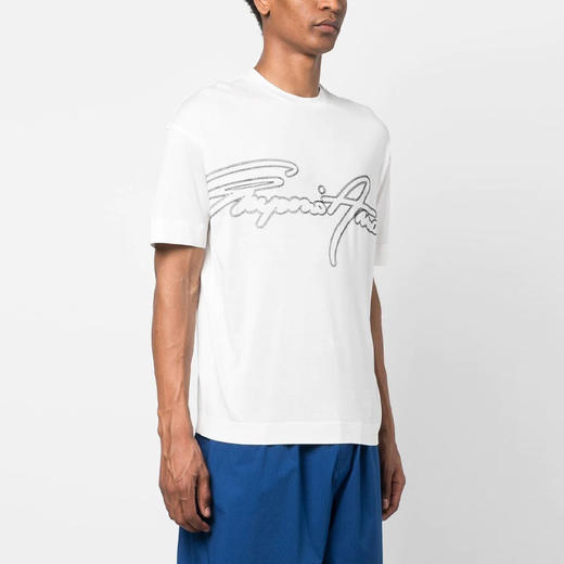 EMPORIO ARMANI 阿玛尼 男士刺绣徽标圆领短袖T恤 白色 3R1TV2 1JUVZ 0101 商品图1
