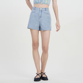 谜底绣花牛仔短裤女2023夏季新款时尚A型修身拼接直筒裤232MK0551