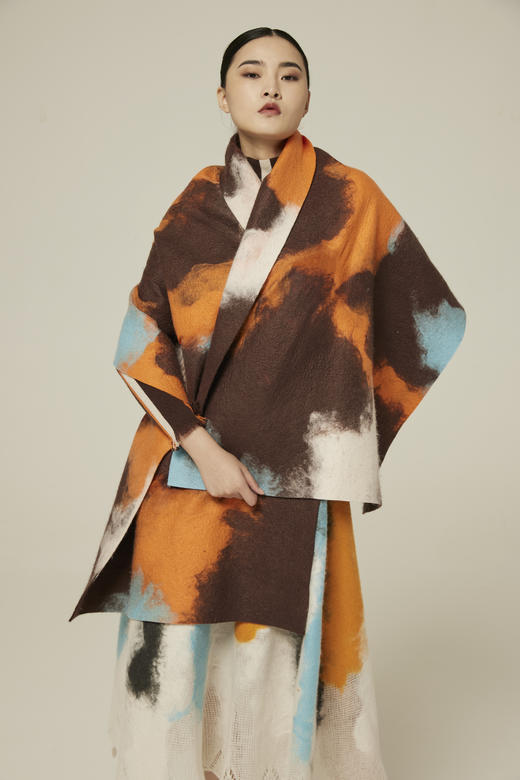 羊绒流苏手工毛毡撞色围巾  SJF94W206W 商品图1