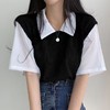 2023夏季polo翻领假两件学院风撞色短袖T恤女宽松休闲百搭上衣ins 商品缩略图2
