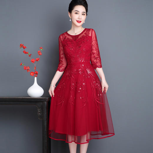 春季新款妈妈装，气质优雅刺绣喜婆婆礼服婚宴连衣裙TQ-9217CC 商品图2