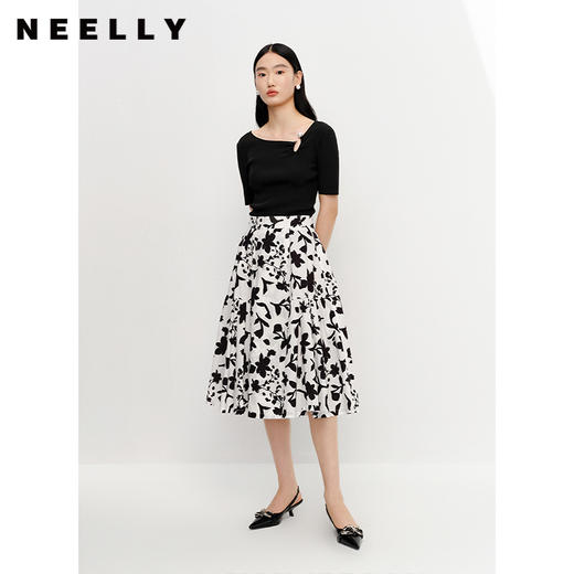 NEELLY纳俪商场同款针织衫女短袖夏季镂空别致设计感短款上衣修身N23042A01037 商品图4