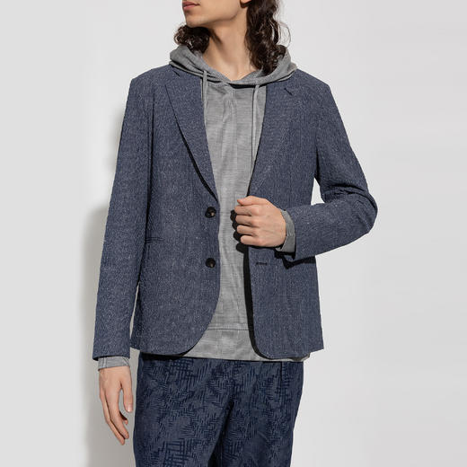 EMPORIO ARMANI 阿玛尼 男士3D效果提花亚麻混纺单排扣夹克休闲外套 蓝色 D41G37 D1058 916 商品图1