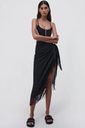 Jonathan Simkhai-Clemmy Solid Cover-Ups Sarong Skirt-Black-乔纳森·希姆凯-女装-黑色