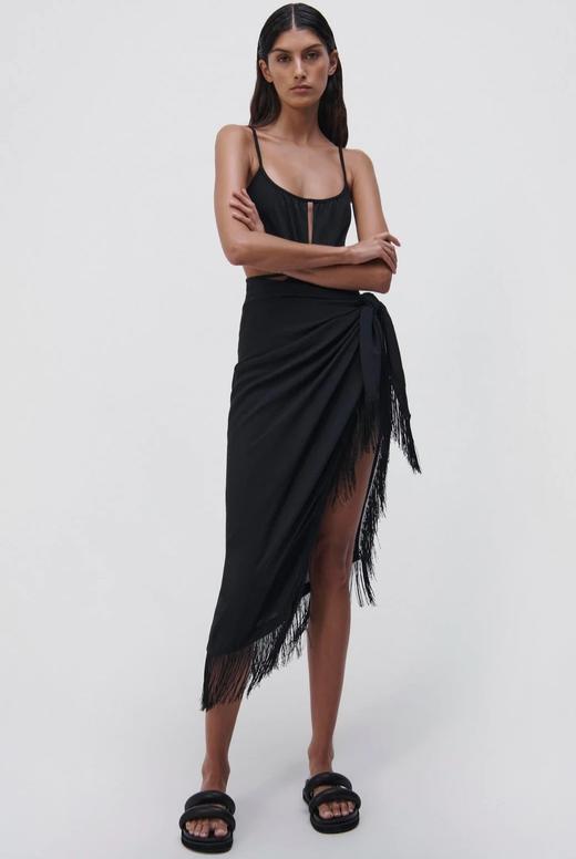 Jonathan Simkhai-Clemmy Solid Cover-Ups Sarong Skirt-Black-乔纳森·希姆凯-女装-黑色 商品图0