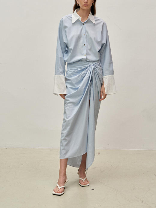 Viktoria Chan | SS23004 Stina flowy shirt [ 衬衫 白 / 蓝白条纹 ] 商品图8