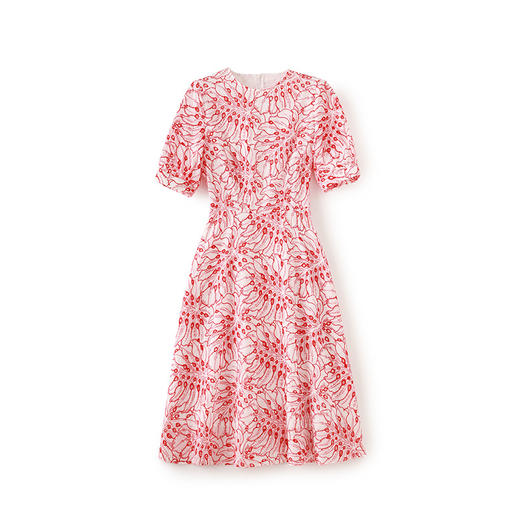 韵味十足，优雅气质重工刺绣圆领收腰显瘦A字印花连衣裙女WLZD-2304304 商品图4