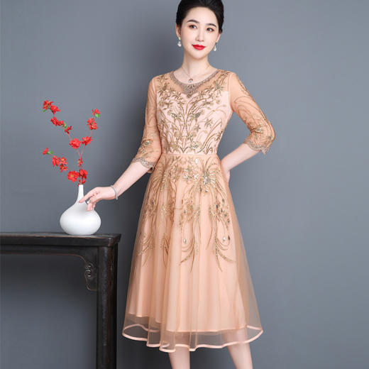 春季新款妈妈装，气质优雅刺绣喜婆婆礼服婚宴连衣裙TQ-9217CC 商品图3
