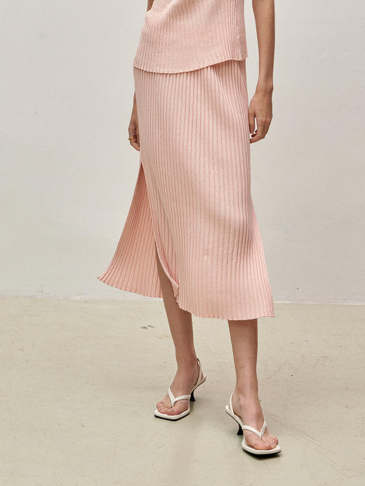 Viktoria Chan | SS23002 Shelby knit skirt- midi  [ 针织半裙 浅粉 / 白 ] 商品图2