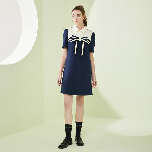 NF8W7斯尔丽瑟俪2023春夏新款时尚撞色蝴蝶结拼接连衣裙 商品图3