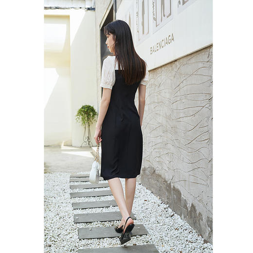 NEELLY纳俪商场同款黑色连衣裙女韩版设计感打褶显瘦A字裙夏季N23044Y04411 商品图3