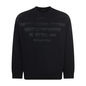 EMPORIO ARMANI 阿玛尼 男士棉质老鹰徽标印花圆领长袖卫衣 黑色 3R1MDH 1JHSZ 0094