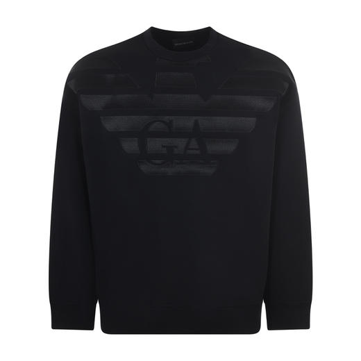 EMPORIO ARMANI 阿玛尼 男士棉质老鹰徽标印花圆领长袖卫衣 黑色 3R1MDH 1JHSZ 0094 商品图0