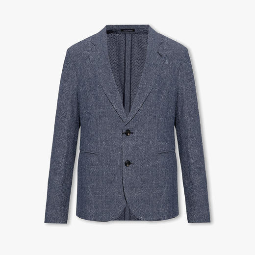 EMPORIO ARMANI 阿玛尼 男士3D效果提花亚麻混纺单排扣夹克休闲外套 蓝色 D41G37 D1058 916 商品图0