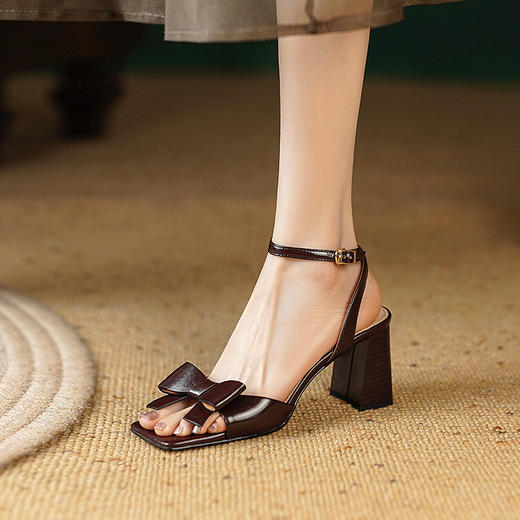 复古优雅，真皮平头蝴蝶结高跟凉鞋YD-A285 商品图1