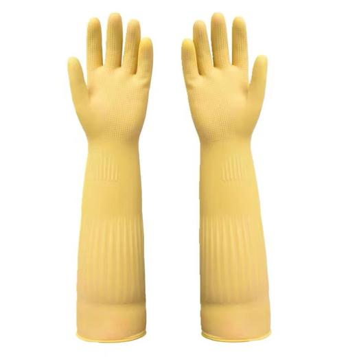 双签牌加长家务胶皮乳胶橡胶手套家用厨房防水牛筋耐用洗碗胶手套1对 商品图4