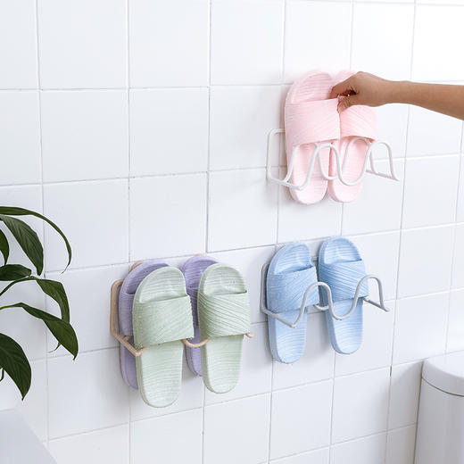 【节省空间 拒绝杂乱】日系简约双层创意粘贴鞋托架置物架 壁挂免打孔厕所墙上沥水收纳神器卫生间置物架 030鞋架浴室拖鞋架子壁挂式鞋子收纳架 商品图2