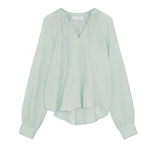 Jonathan Simkhai-Anneka Organic Cotton Gauze Relaxed Tie Front Blouse-Seafoam-乔纳森·希姆凯-女装-海泡蓝 商品图0