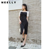 NEELLY纳俪商场同款黑色连衣裙女韩版设计感打褶显瘦A字裙夏季N23044Y04411 商品缩略图1