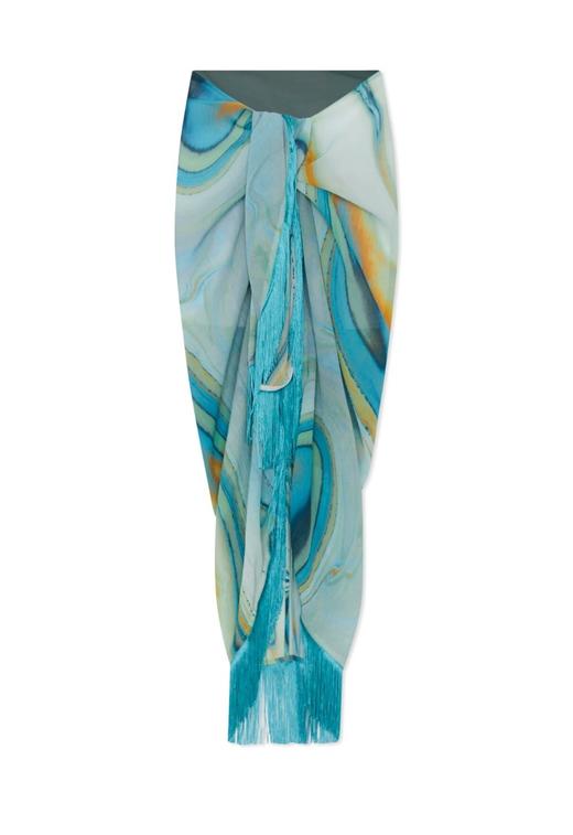 Jonathan Simkhai-Eloise Marble Printed Cover-Ups Sarong Mini Skirt-Laguna Marble-乔纳森·希姆凯-女装-蓝印花 商品图0