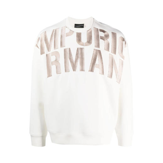 EMPORIO ARMANI 阿玛尼 男士棉质字母徽标印花圆领长袖卫衣 白色 3R1MDH 1JHSZ 01G0 商品图0