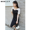 NEELLY纳俪商场同款黑色连衣裙女韩版设计感打褶显瘦A字裙夏季N23044Y04411 商品缩略图2