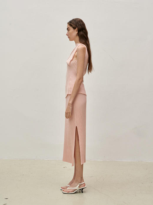 Viktoria Chan | SS23002 Shelby knit skirt- midi  [ 针织半裙 浅粉 / 白 ] 商品图7