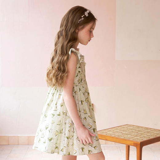 mettekids女童连衣裙夏季新款中大童绿色印花裙子儿童洋气公主裙 商品图2