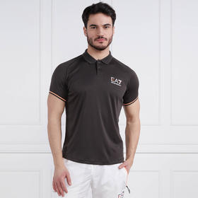 EMPORIO ARMANI EA7 阿玛尼 男士涤纶字母徽标印花短袖polo衫 深棕色 3RPF22 PJPCZ 1997