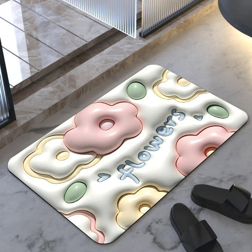 3D立体地垫泡泡膨胀效果天然橡胶软硅藻泥科技布浴室地垫速干防滑 商品图11