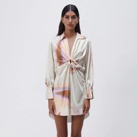 Jonathan Simkhai - ROMA MARBLE SATIN DRAPED FRONT MINI DRESS - SEAFOAM MARBLE-乔纳森·希姆凯-女装-海泡印花