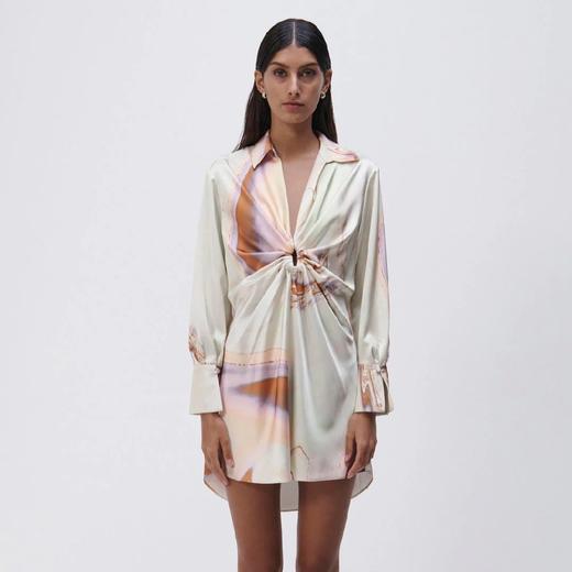 Jonathan Simkhai - ROMA MARBLE SATIN DRAPED FRONT MINI DRESS - SEAFOAM MARBLE-乔纳森·希姆凯-女装-海泡印花 商品图0