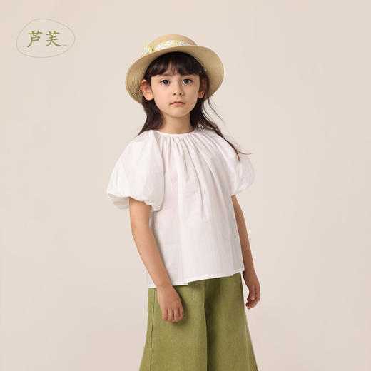 【马克珍妮 芦芙】夏装新款 女童花苞袖纯棉短袖衬衫230093 商品图1