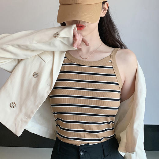 2023新款条纹带胸垫背心女新款时尚夏季小吊带背心无袖内搭 商品图7