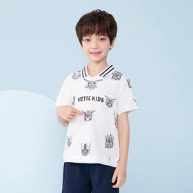 mettekids男童短袖T恤夏季儿童洋气卡通上衣中大童冰感透气polo衫