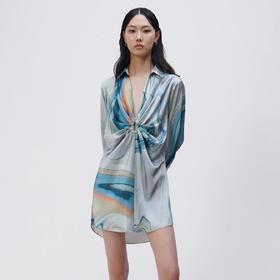 Jonathan Simkhai-ROMA MARBLE SATIN DRAPED FRONT MINI DRESS-LAGUNA MARBLE PRINT-乔纳森·希姆凯-女装-蓝印花