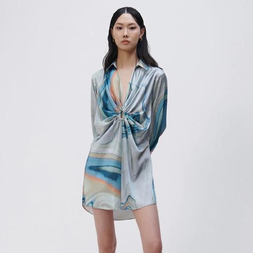 Jonathan Simkhai-ROMA MARBLE SATIN DRAPED FRONT MINI DRESS-LAGUNA MARBLE PRINT-乔纳森·希姆凯-女装-蓝印花 商品图0