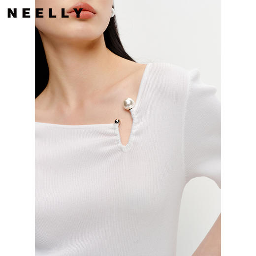 NEELLY纳俪商场同款针织衫女短袖夏季镂空别致设计感短款上衣修身N23042A01037 商品图1