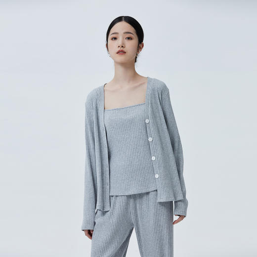 简约舒适   BLEO罗纹针织背心长裤开衫三件套装 商品图0