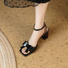 复古优雅，真皮平头蝴蝶结高跟凉鞋YD-A285 商品缩略图9