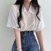 2023夏季polo翻领假两件学院风撞色短袖T恤女宽松休闲百搭上衣ins 商品缩略图1