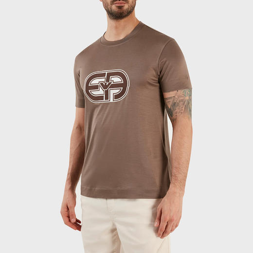 EMPORIO ARMANI 阿玛尼 男士刺绣徽标圆领短袖T恤 咖啡色 3R1TV4 1JUVZ 0440 商品图1