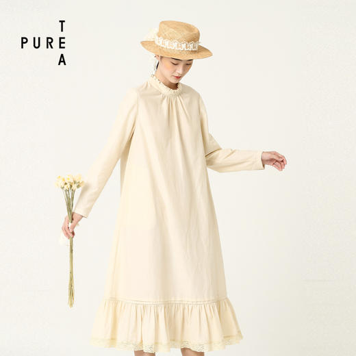 EIN杏色文艺范连衣裙TD22033 商品图0